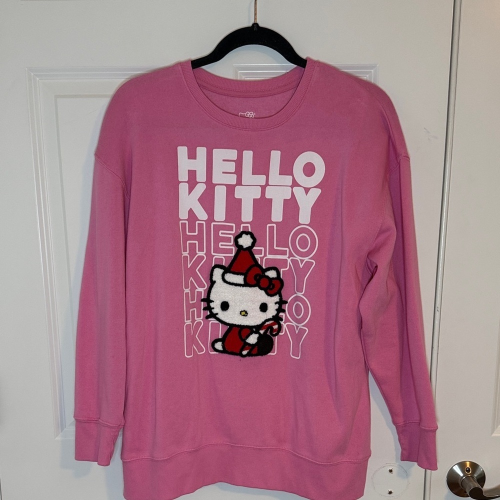 Hello Kitty Festive Christmas Pink Crew Neck Sweatshirt Size Small